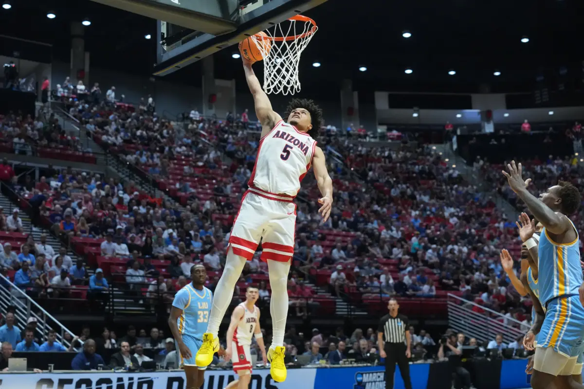 2026 NBA Draft prospect: Arizona freshman guard Brayden Burries dunks against LIU in NCAA Tournament