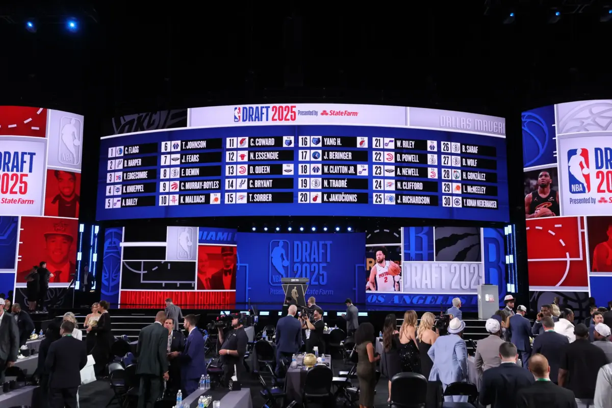 Jun 25, 2025; Brooklyn, NY, USA; General view after the first round of the 2025 NBA Draft at Barclays Center. Mandatory Credit: Brad Penner-Imagn Images