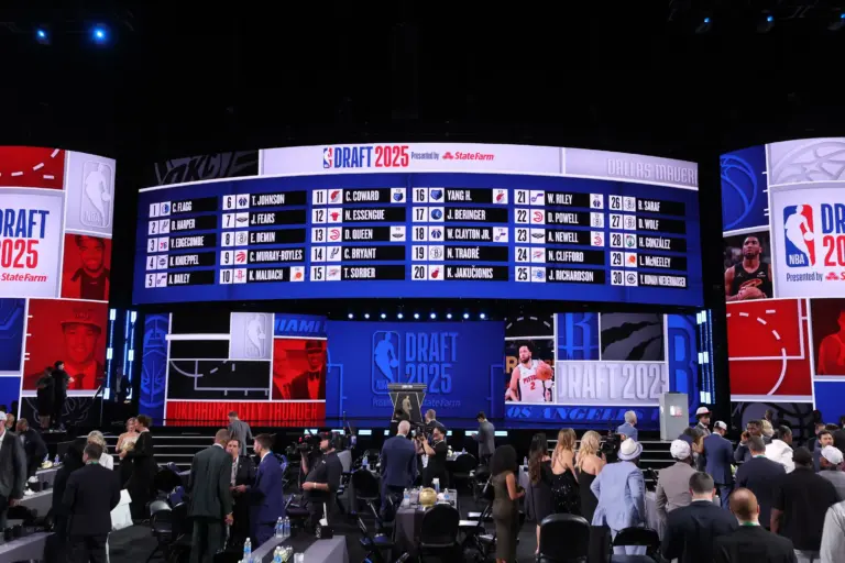 Jun 25, 2025; Brooklyn, NY, USA; General view after the first round of the 2025 NBA Draft at Barclays Center. Mandatory Credit: Brad Penner-Imagn Images