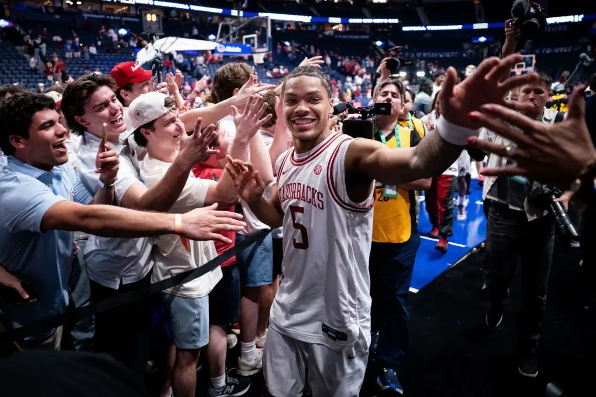 2026 NBA Draft: Arkansas guard Darius Acuff Jr. celebrates win over Mississippi with fans