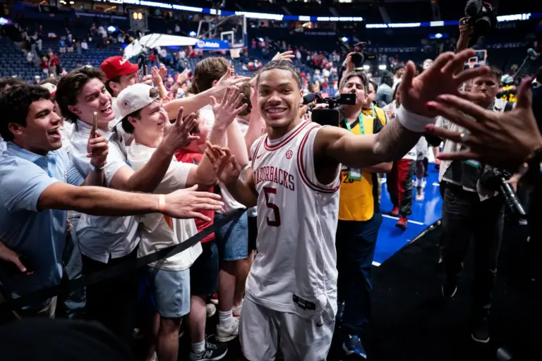 2026 NBA Draft: Arkansas guard Darius Acuff Jr. celebrates win over Mississippi with fans