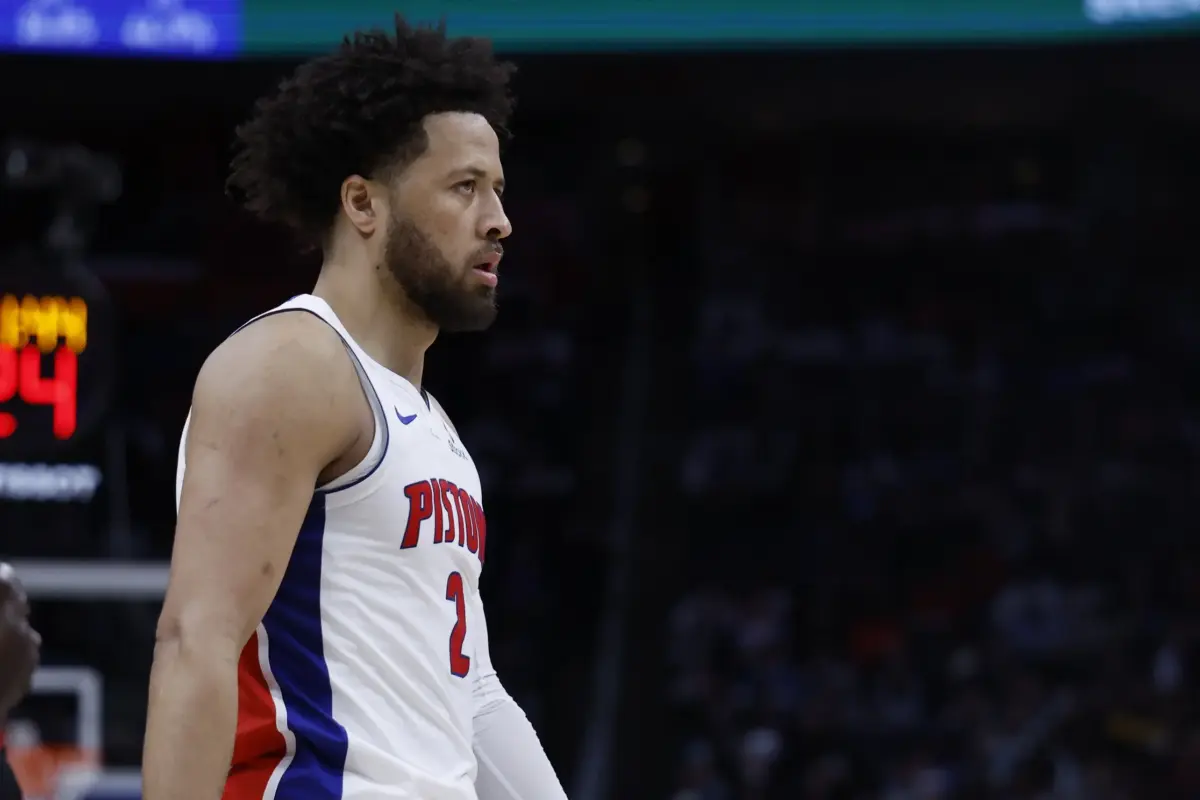 Detroit Pistons guard Cade Cunningham (2) looks on during the second half against the Milwaukee Bucks at Little Caesars Arena.
