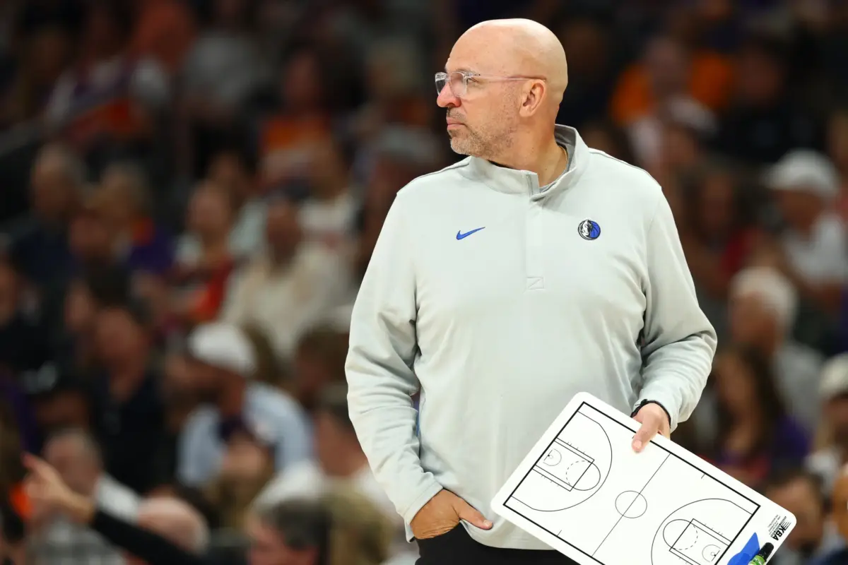 Dallas Mavericks head coach Jason Kidd against the Phoenix Suns at Mortgage Matchup Center.