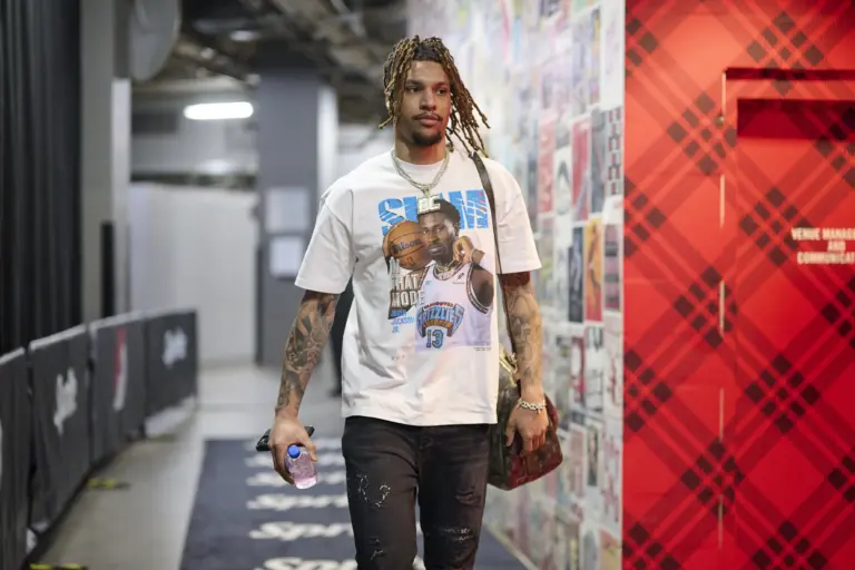 Memphis Grizzlies forward Brandon Clarke (15) walks to the locker room before a game against the Portland Trail Blazers at Moda Center. Brandon Clarke's legacy will forever live in the hearts of Memphis Grizzlies fans.