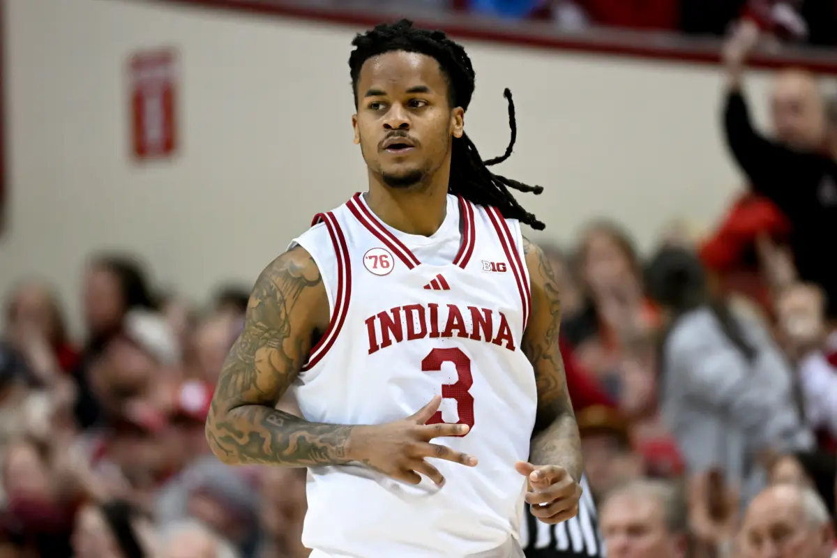 Lamar Wilkerson celebrates after making a shot for the Indiana Hoosiers