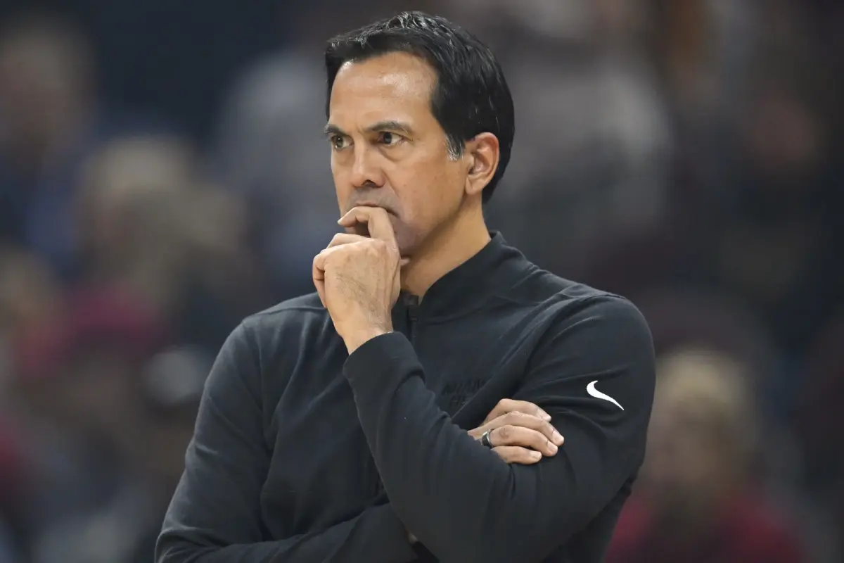 Miami Heat head coach Erik Spoelstra thinking