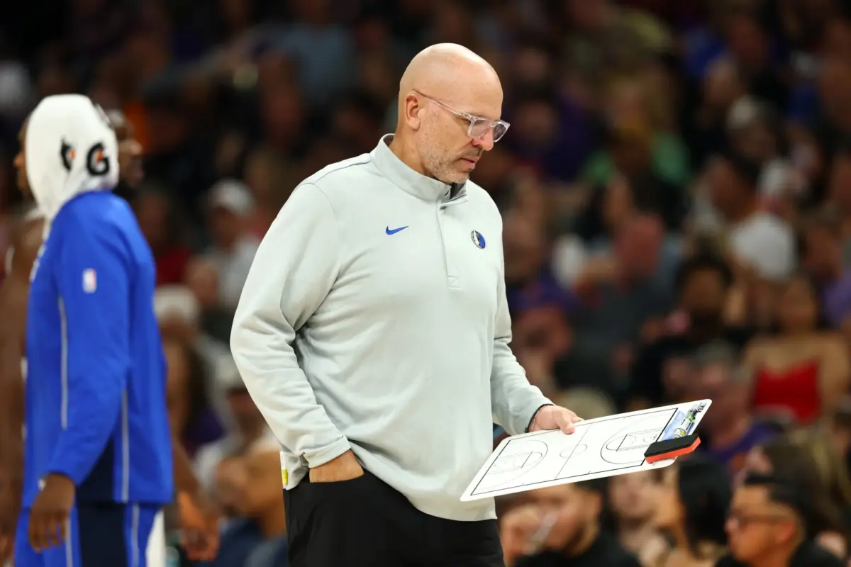 Dallas Mavericks head coach Jason Kidd against the Phoenix Suns at Mortgage Matchup Center.