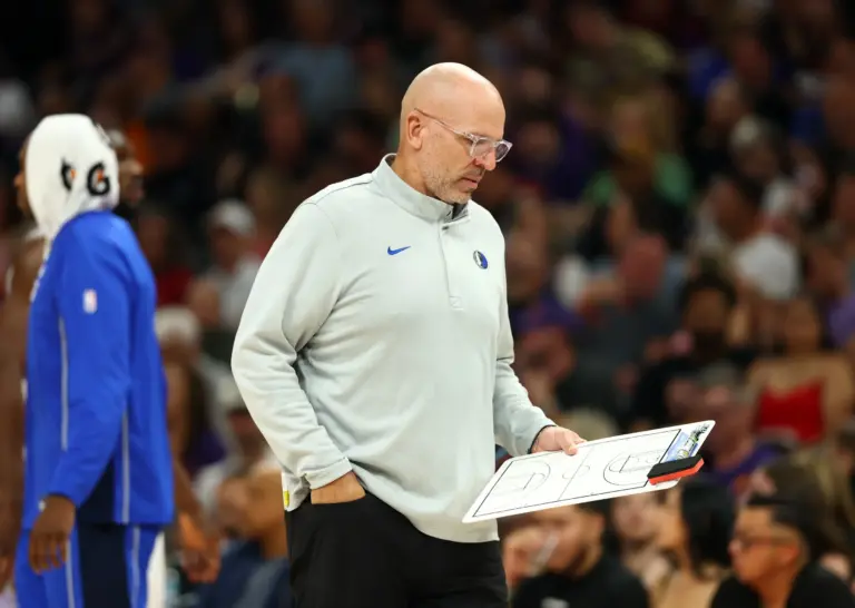 Dallas Mavericks head coach Jason Kidd against the Phoenix Suns at Mortgage Matchup Center.