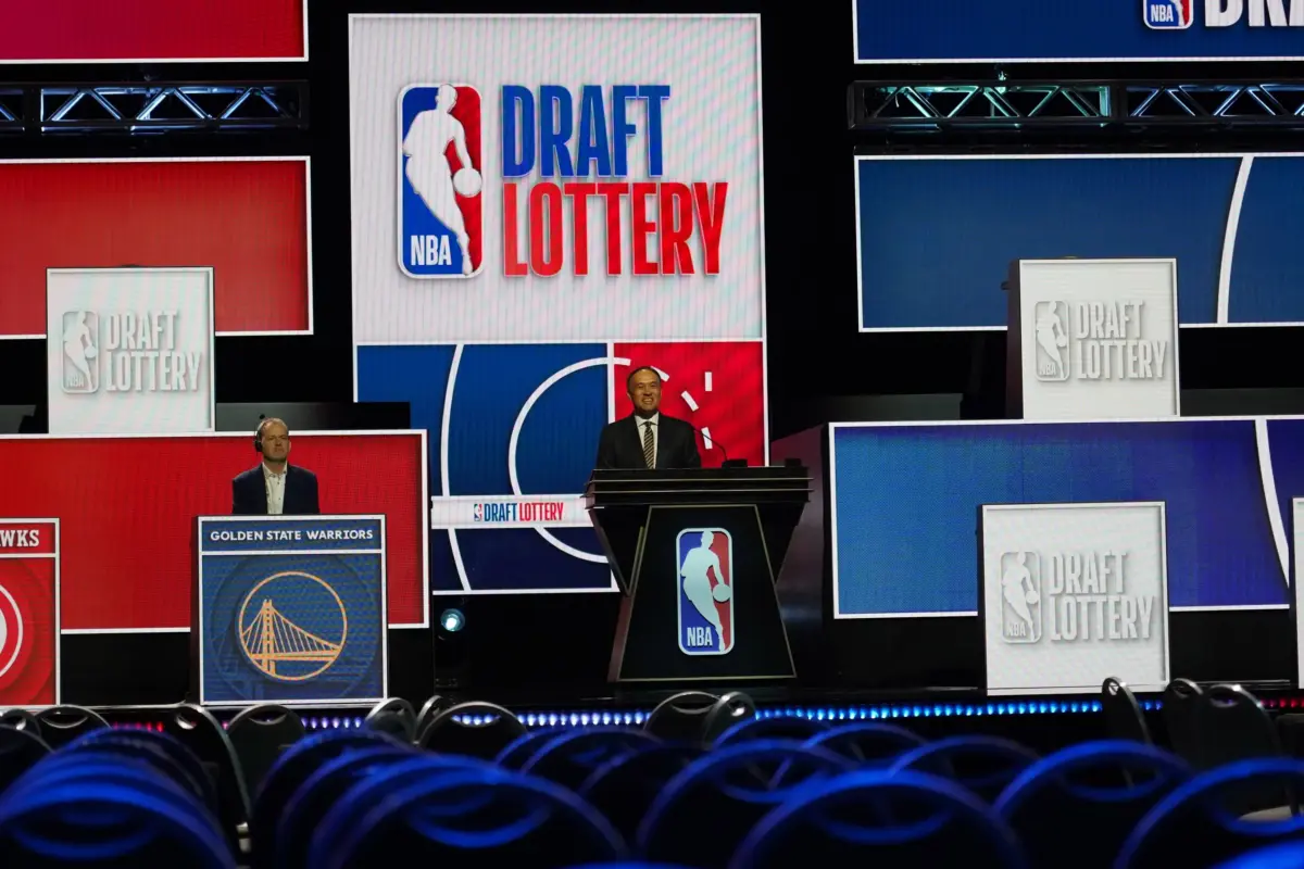 May 10, 2026; Chicago, IL, USA; Rehearsal before the 2026 NBA Draft Lottery at Navy Pier. Mandatory Credit: David Banks-Imagn Images. The Miami Heat is projected in the lottery.