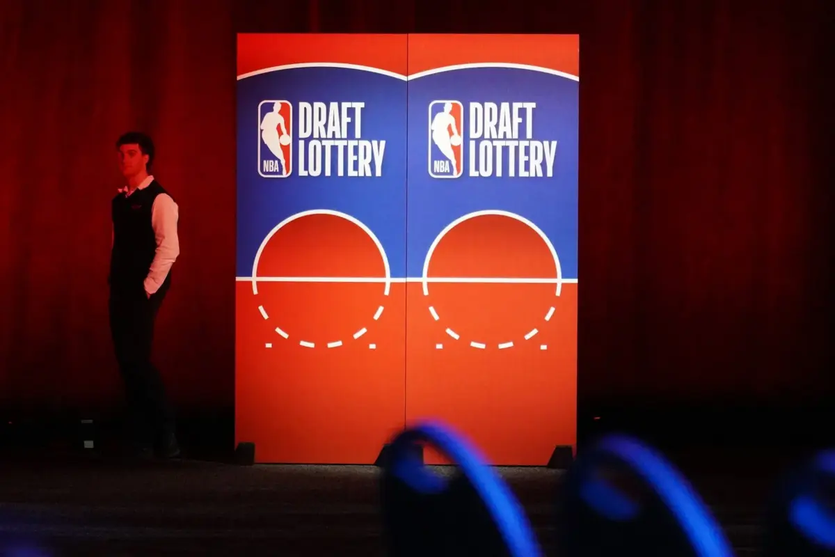 May 10, 2026; Chicago, IL, USA; A person walks in the venue before the 2026 NBA Draft Lottery at Navy Pier. Mandatory Credit: David Banks-Imagn Images. The Dallas Mavericks will have the ninth overall pick.
