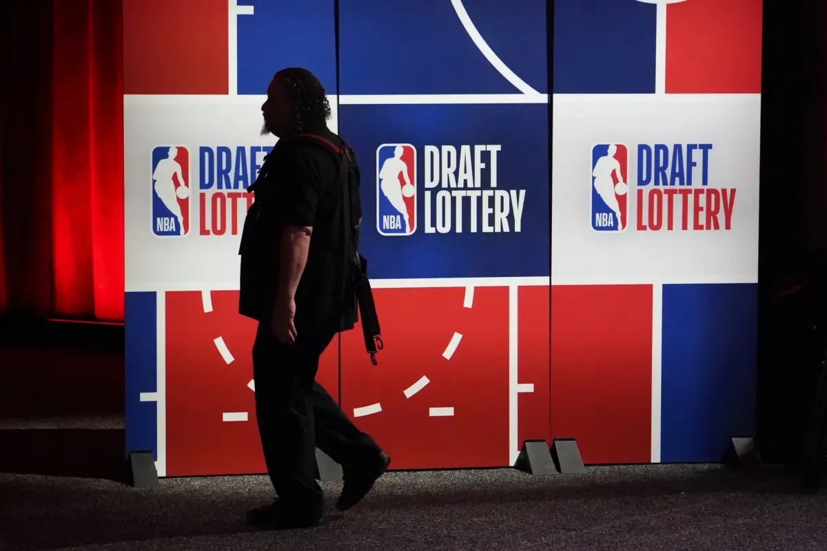 May 10, 2026; Chicago, IL, USA; A person walks in the venue before the 2026 NBA Draft Lottery at Navy Pier. Mandatory Credit: David Banks-Imagn Images. The Atlanta Hawks will have the eighth overall pick.