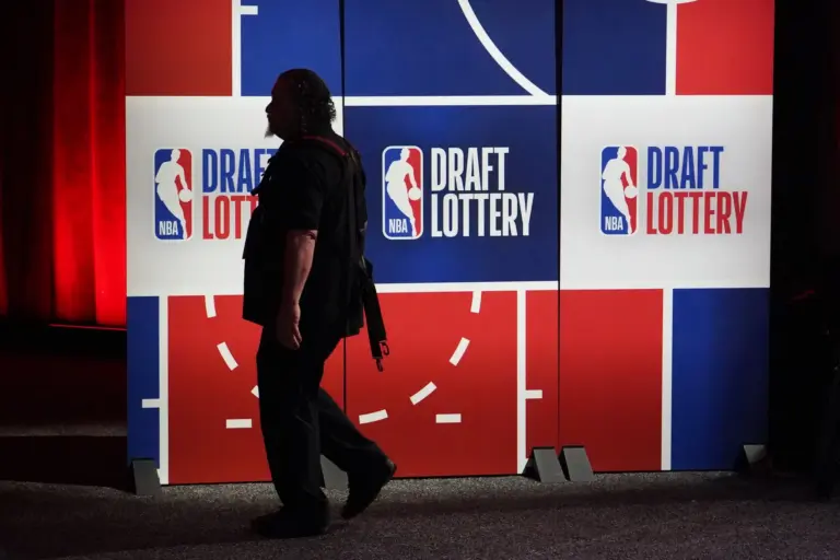 May 10, 2026; Chicago, IL, USA; A person walks in the venue before the 2026 NBA Draft Lottery at Navy Pier. Mandatory Credit: David Banks-Imagn Images. The Atlanta Hawks will have the eighth overall pick.