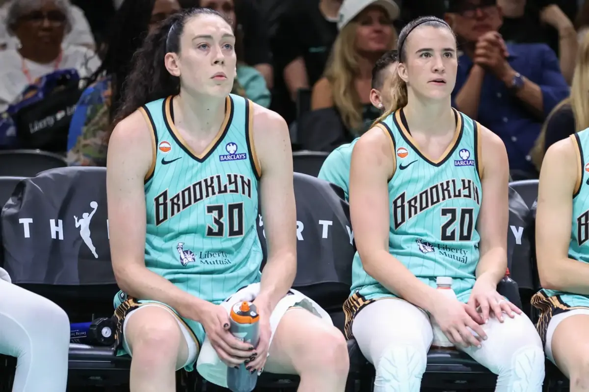 Jul 7, 2026; Brooklyn, New York, USA; New York Liberty forward Breanna Stewart (30) and guard Sabrina Ionescu (20) at Barclays Center. Mandatory Credit: Wendell Cruz-Imagn Images. Stewart, Ionescu, and the rest of the team will look to bounce back in upcoming Liberty vs Lynx game.