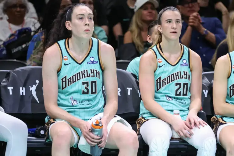 Jul 7, 2026; Brooklyn, New York, USA; New York Liberty forward Breanna Stewart (30) and guard Sabrina Ionescu (20) at Barclays Center. Mandatory Credit: Wendell Cruz-Imagn Images. Stewart, Ionescu, and the rest of the team will look to bounce back in upcoming Liberty vs Lynx game.