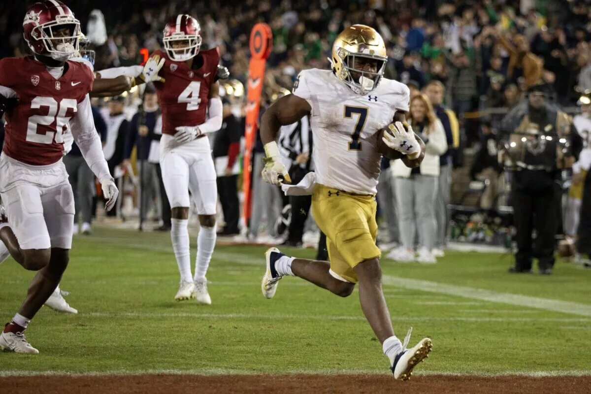 Notre Dame running back Audric Estime enjoyed a historic night in the Irish's rout of Stanford, returning the Legends Trophy to South Bend.