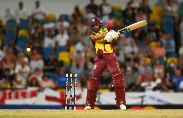 Brandon King in action for the West Indies vs England.
