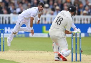 Jimmy Anderson in action as England skittle New Zealand.