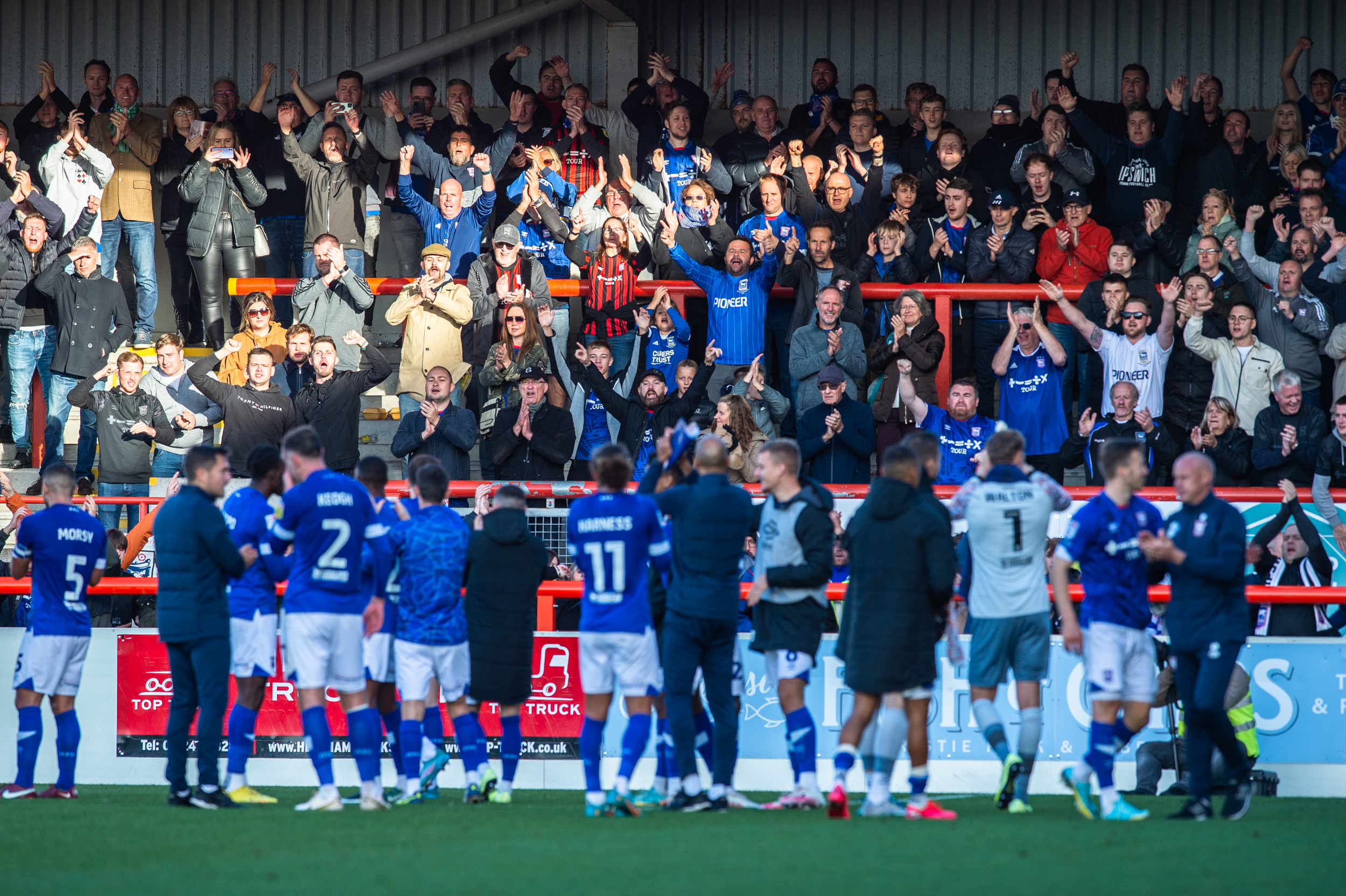 Ipswich Town fans celebrate beating Morecambe to improve their promotion credentials
