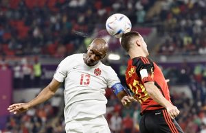 CanMNT's Atiba Hutchinson Battles for the Ball with Belgium's Eden Hazard in the Canada Versus Belgium Game