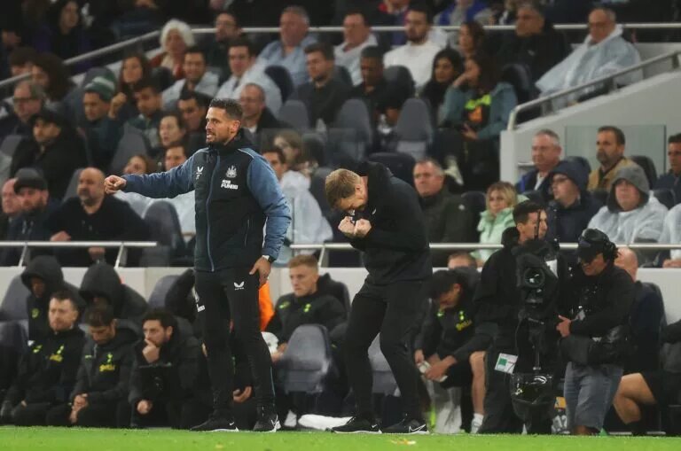 Eddie Howe Celebrates on the Sideline for Newcastle United
