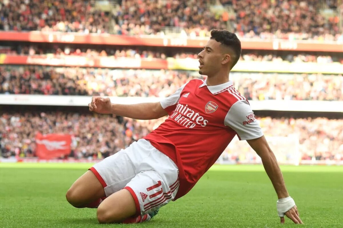Gabriel Martinelli, who was selected in the recent Brazil squad announcement, celebrating after scoring for Arsenal
