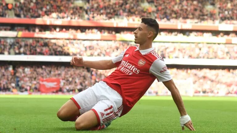Gabriel Martinelli, who was selected in the recent Brazil squad announcement, celebrating after scoring for Arsenal
