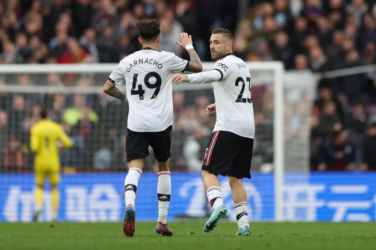 Manchester United player ratings - Alejandro Garnacho (4) and Luke Shaw (2) together during United's defeat at Villa Park.