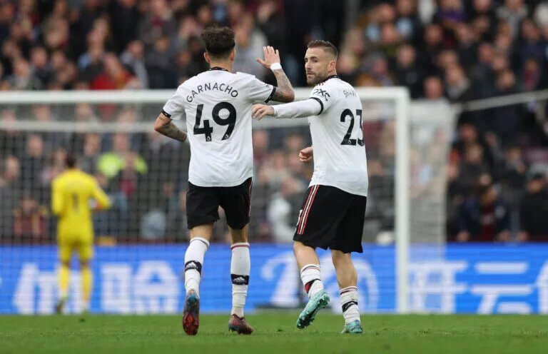 Manchester United player ratings - Alejandro Garnacho (4) and Luke Shaw (2) together during United's defeat at Villa Park.