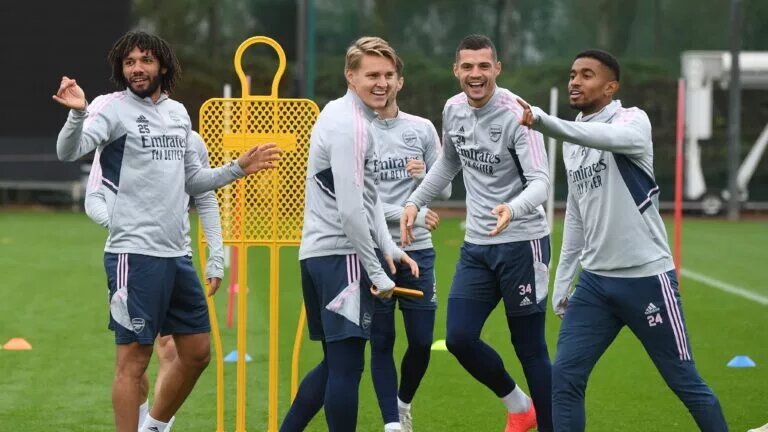 A shot of Arsenal players in training. Here's our Chelsea vs Arsenal predictions