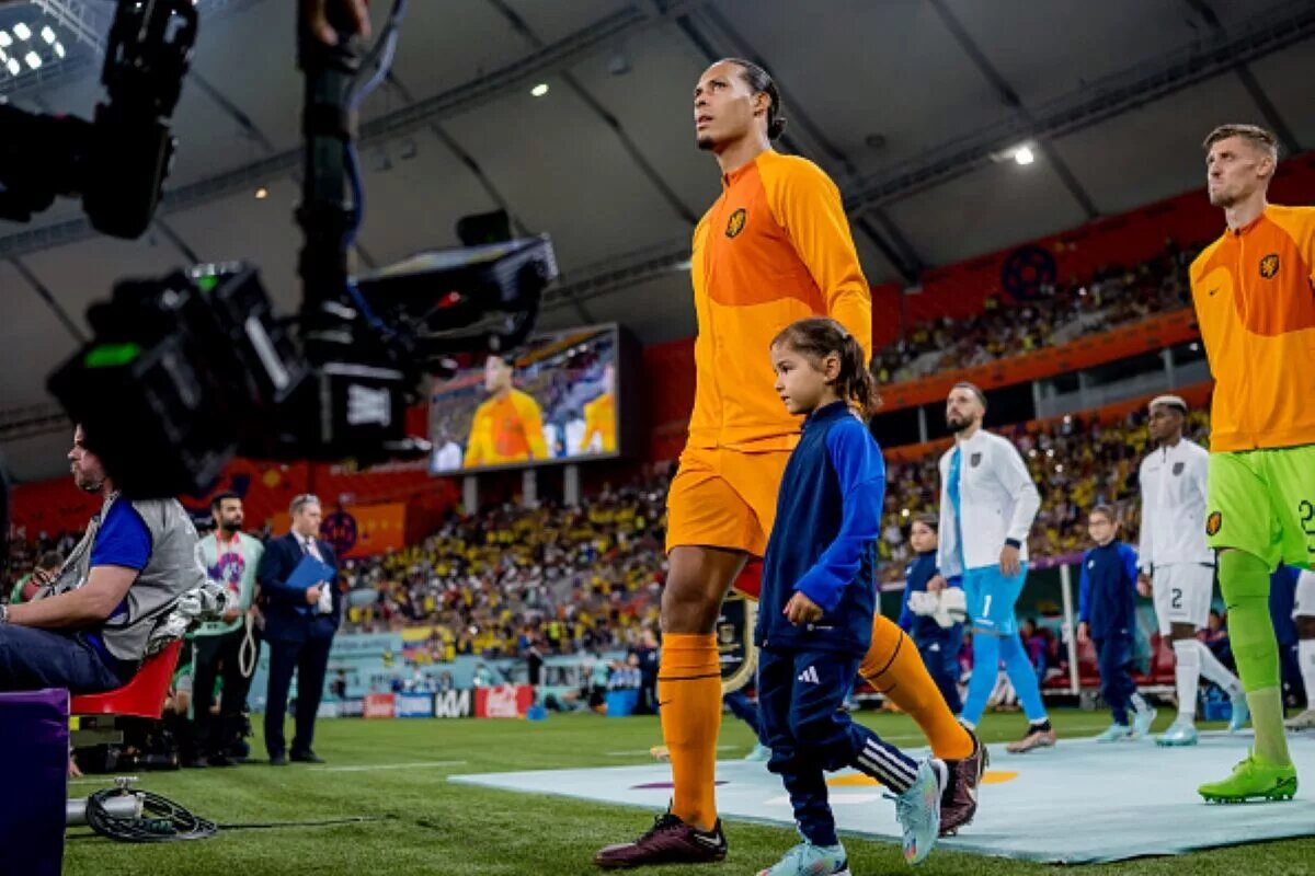 Virgil Van Dijk walking onto pitch for a World Cup Group A match