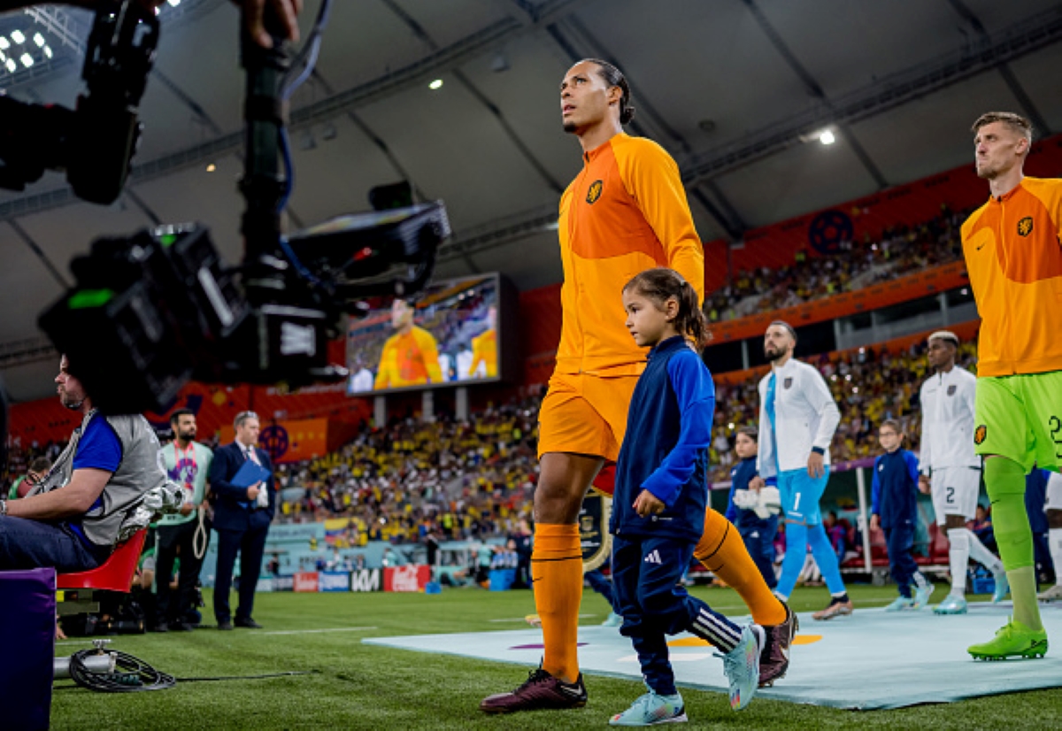 Virgil Van Dijk walking onto pitch for a World Cup Group A match