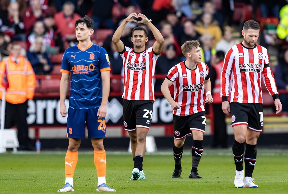 Senegal Youngster Iliman Ndiaye celebrates scoring for Sheffield United