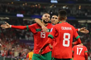 Morocco's Youssef En-Nesyri Celebrates Goal on December 10, 2022 Along With Morocco's Ability to Defend Helped Them Win 1-0