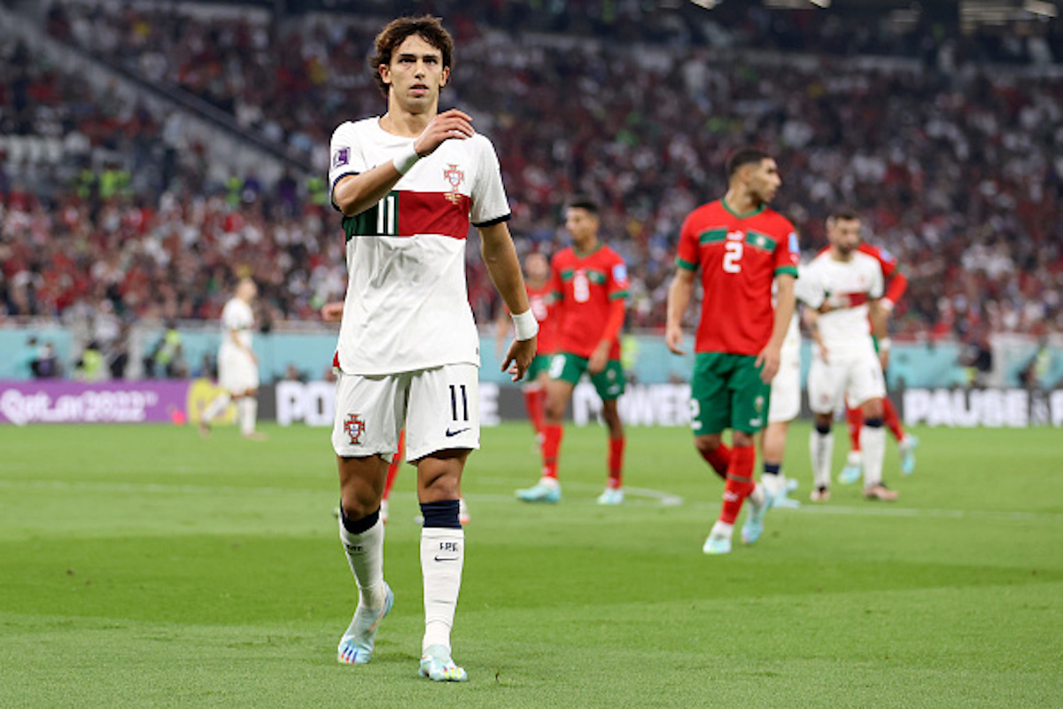 Chelsea target Joao Felix reacts to a missed chance for Portugal against Morocco