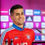 Joao Cancelo at a press conference announcing his signing with Bayern Munich