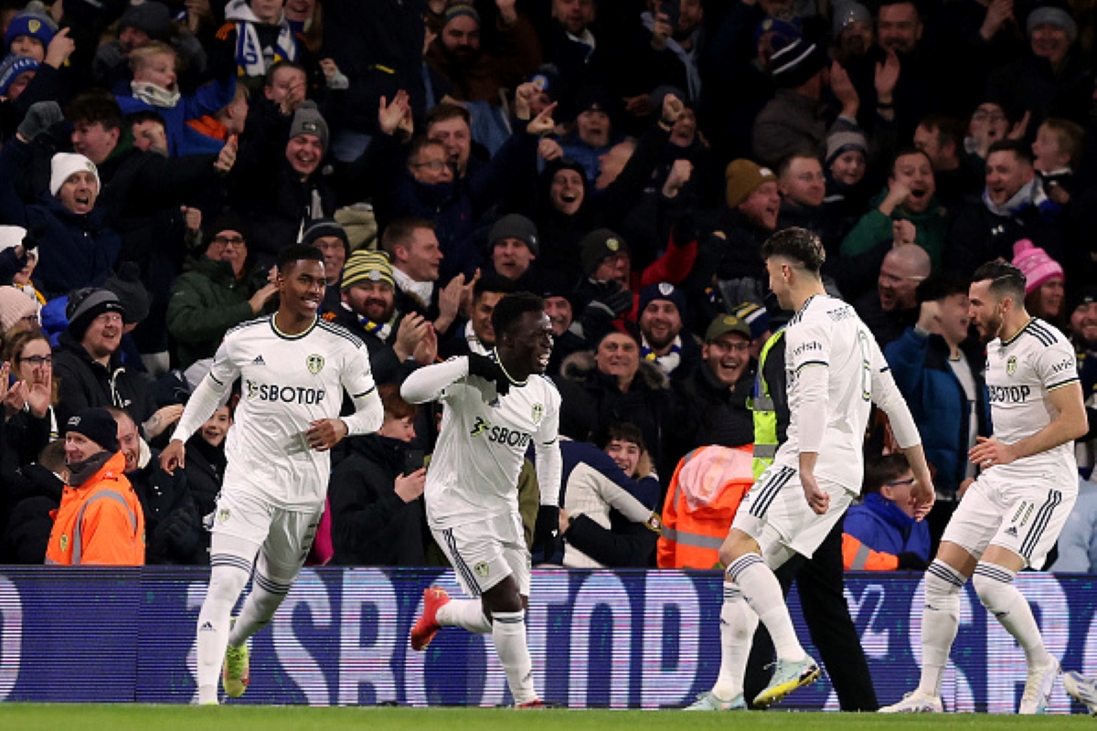 Willy Gnonto, part of the Leeds predicted lineup, celebrating a goal