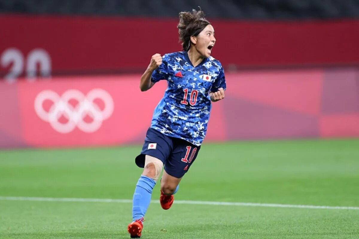 Mana Iwabuchi Celebrates Scoring Japan’s First Goal at Sapporo Dome