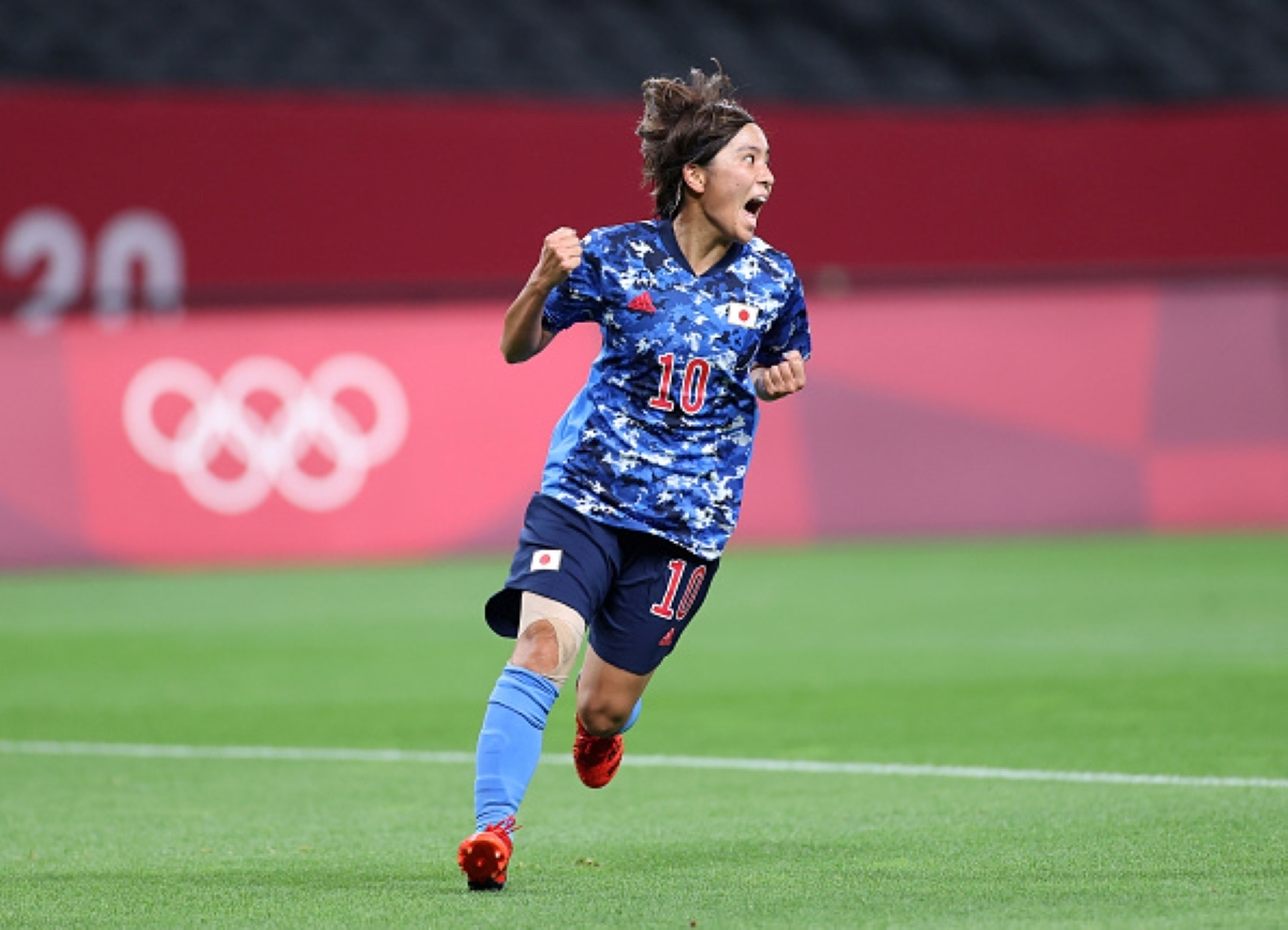 Mana Iwabuchi Celebrates Scoring Japan’s First Goal at Sapporo Dome