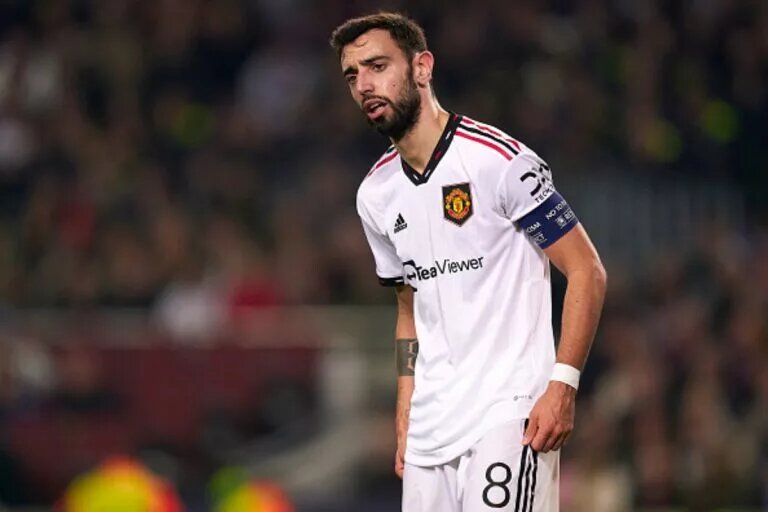 Manchester United’s Bruno Fernandes in Barcelona, Spain