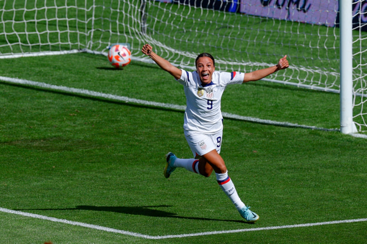 USWNT’s Mallory Swanson Celebrates After Scoring a Goal Against the New Zealand Football Ferns in Wellington, New Zealand