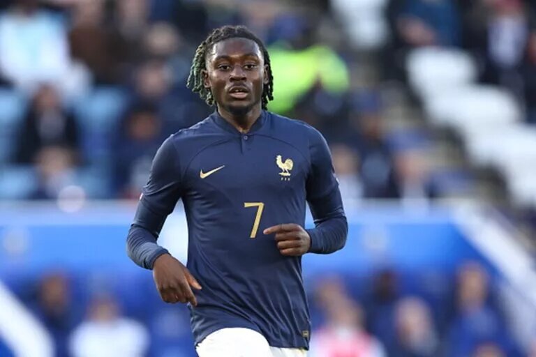 Manu Kone on the field representing France