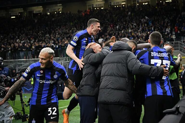 UEFA Champions League 2022/23 semifinalists Inter celebrate their progression to the last 4