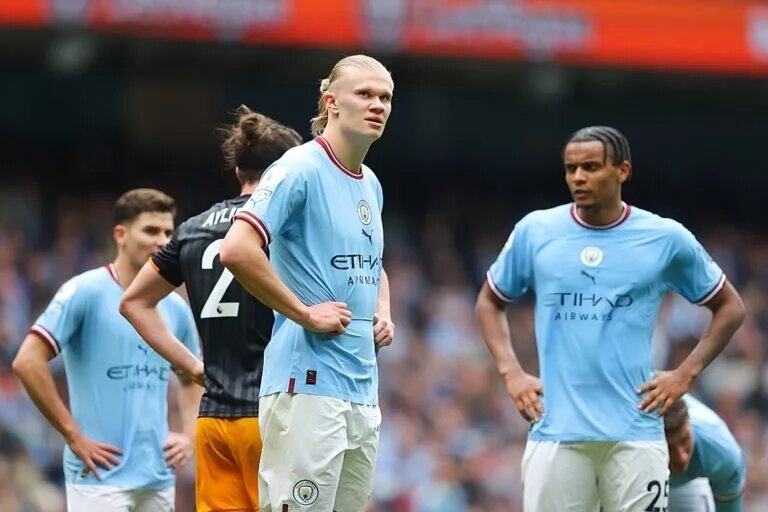 Erling Haaland pictured here, features in the latest Manchester City Predicted Lineup