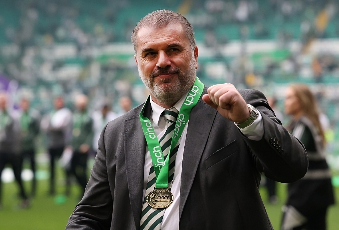 Celtic manager Ange Postecoglou with medal