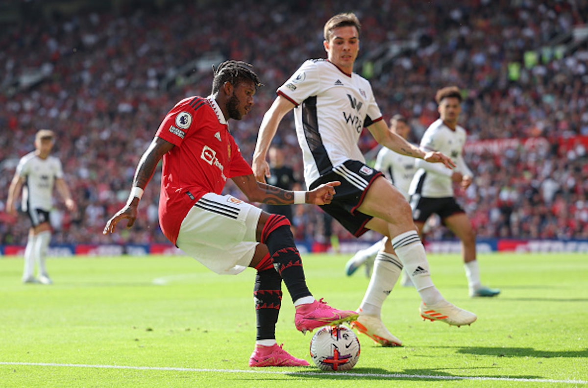 Fred playing for Manchester United against Fulham on the final day of the 2022/23 Premier League season