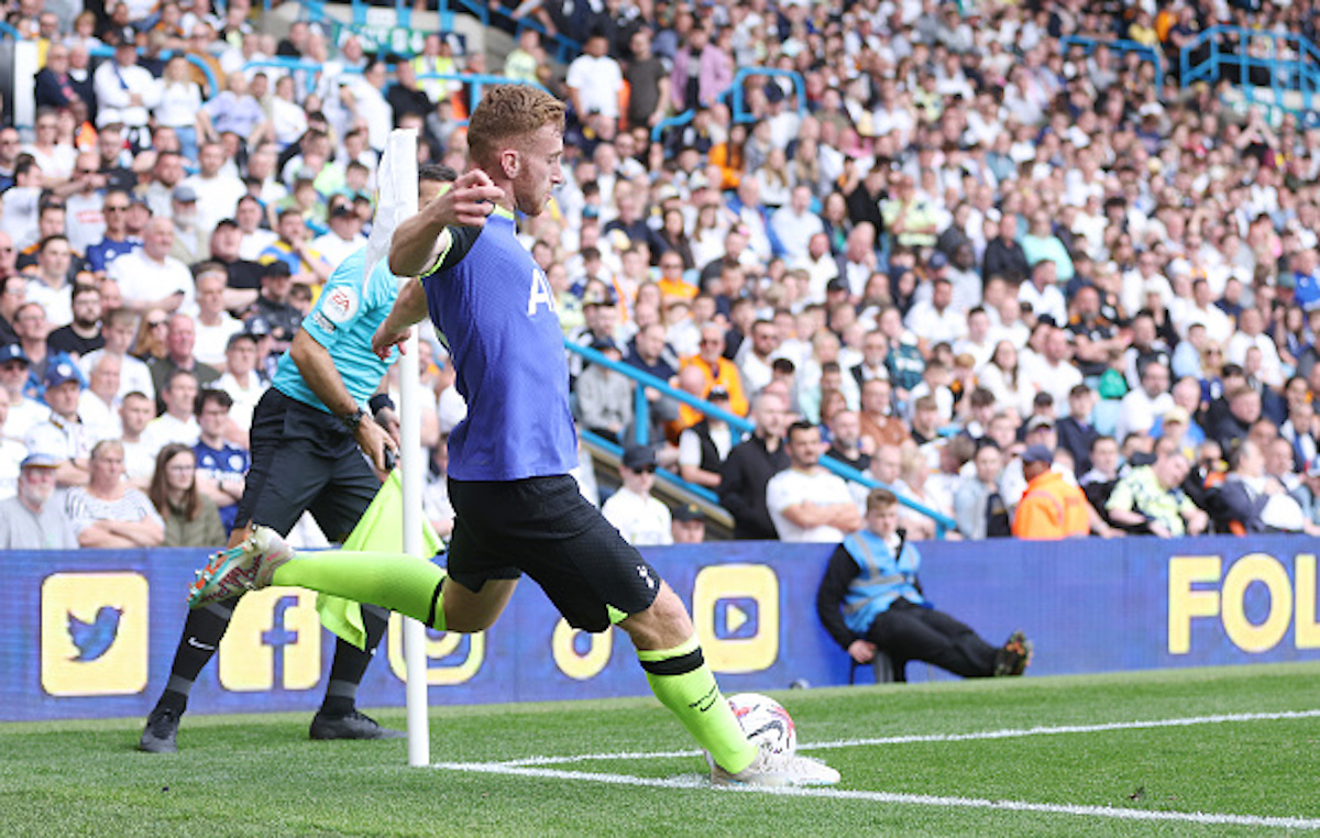 Dejan Kulusevski taking a corner for Tottenham against Leeds United