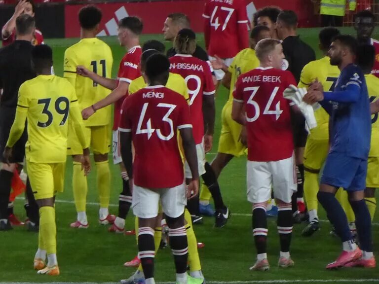 Donny Van de Beek of Manchester United leaving the field following a match with Brentford
