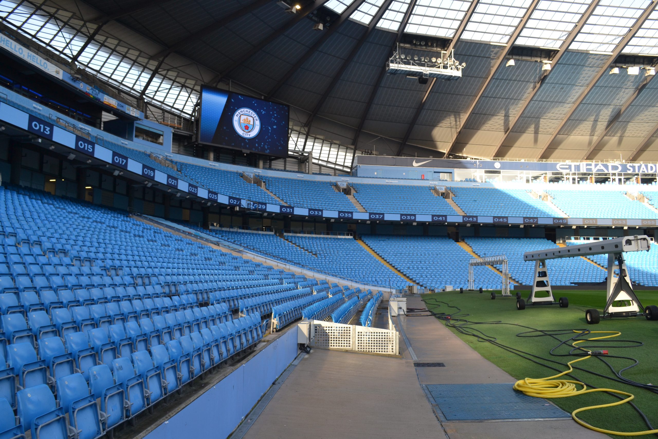 Pitchside at Manchester City's Etihad Stadium- Jeremy Doku Expected Soon