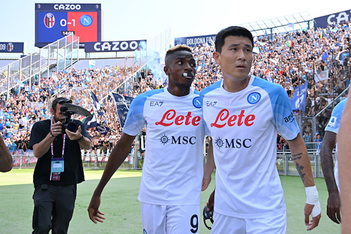 Kim Min-jae and Victor Osimhen celebrate a goal vs Bologna