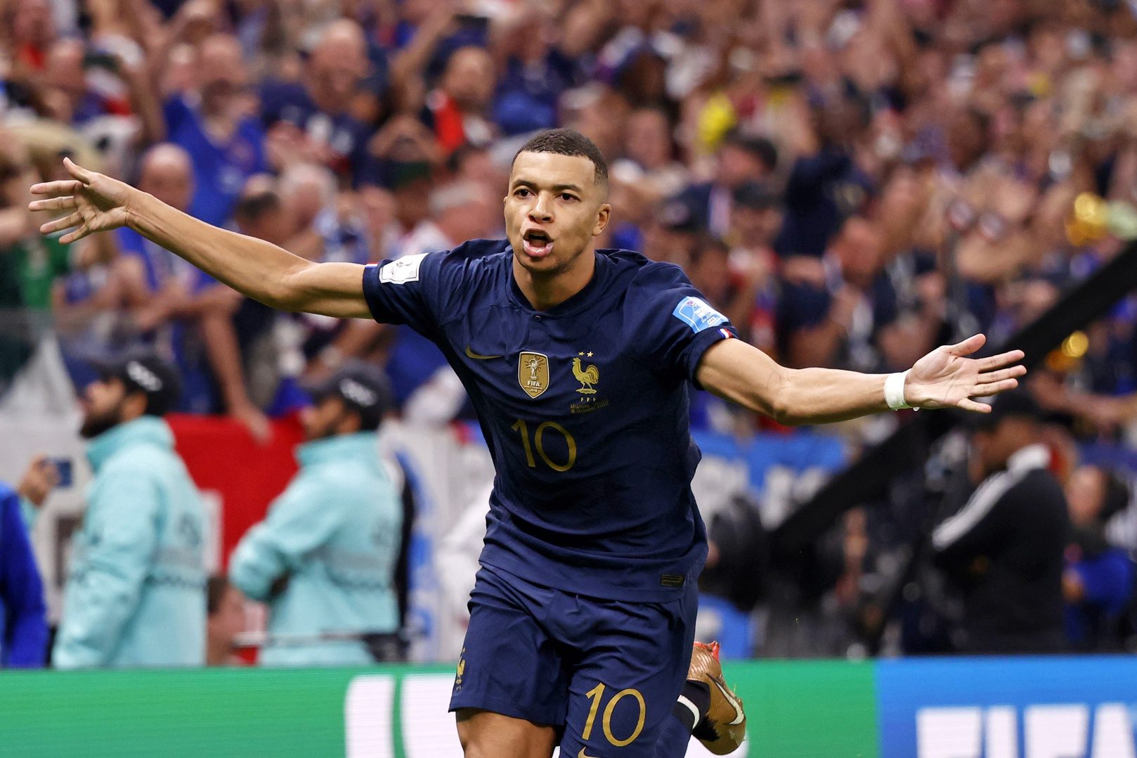 Kylian Mbappe playing for France at Qatar World Cup 2022